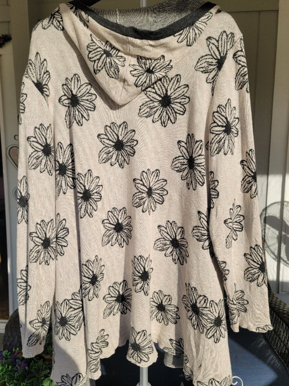 Belldini Floral Open Front Knit Cardigan - Plus Size 3X Cream & Black